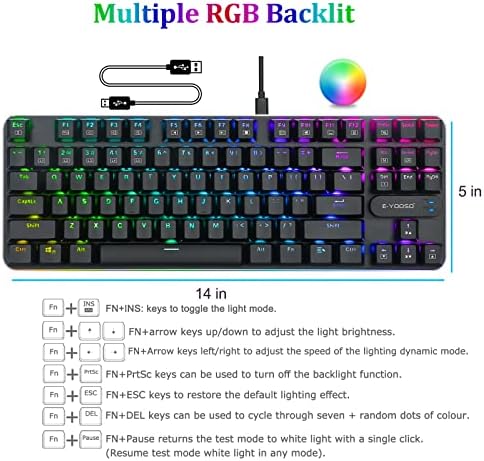 Ръчна Детска клавиатура DEANEEK Компактна Компютърна клавиатура на 87 клавиши без ключ с RGB подсветка и ультратонким USB-C с защита от отблясъците