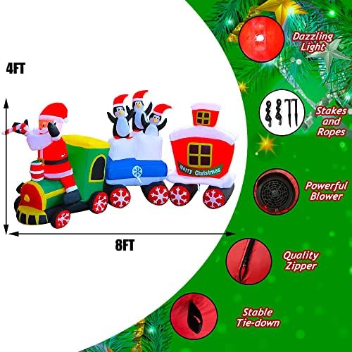 SEASONBLOW 8 Фута Надуваеми Играчки С Led Подсветка Коледен Влак с Дядо Коледа, Украшения във формата на Пингвин Надуваем