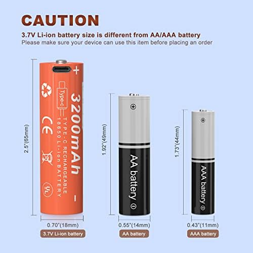 CPZZ 3,7 В USB Type-c 18650 USB Батерии за налобных фарове, прожектори, врати разговори, led светлини, (2 опаковки + оранжево)