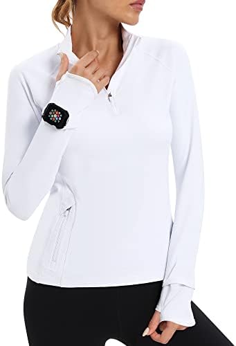 Runhit UPF50 + Компресиране Риза с дълъг ръкав, Дамски Пуловер с Цип 1/4, Слънчеви Ризи, Жените бързо съхнещи Спортни Ризи