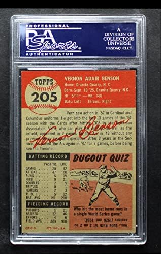 1953 Topps 205 Верн Бенсън Сейнт Луис Кардиналс (Бейзболна картичка) PSA PSA 6.00 Кардиналс