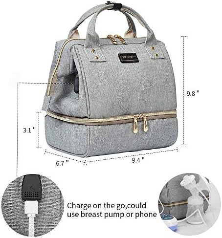 Чанта за молокоотсоса с джоб-интеркулер, Мини-Чанти за изпомпване на мляко с джобове за работна мама, Чанта-хладилник, Вграден USB-зареждане