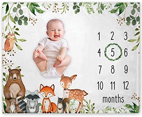 Одеало Yuzioey Woodland Baby Monthly Milestone, Месечни одеяло с графика на растежа на бебето Woodland Animals, Детска градина Watch Me