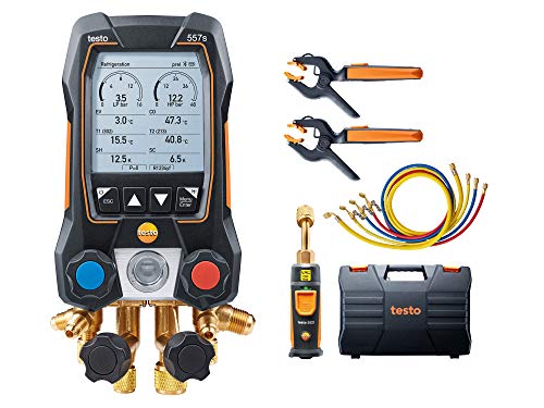 Цифров колектор Testo 557s Kit I с горивото от приложението, 2 термометър за тръбни скоби testo 115i, за климатични системи – с отвертка Bluetooth