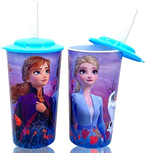 Чаши за напитки на Дисни Frozen 2 с Эльзой и Анна с капак за многократна употреба, Определени Соломинок за по-малките деца, опаковка