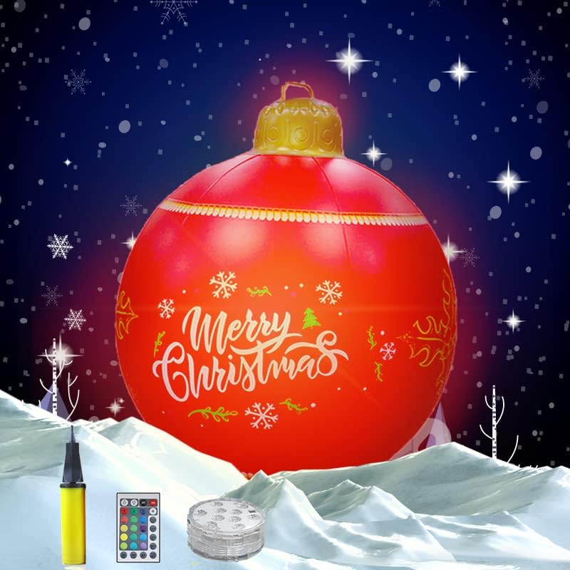 1 БР. Светлинен Надуваем Коледна топка от PVC, 24-Инчов Голям Открит Коледен Надуваем Балон от PVC, Украсени с led осветление и дистанционно