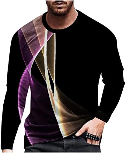Дизайнерски Мъжки Ризи С 3D Digital Ослепителен Линия Печат, който е Кръгъл Отвор, Пуловер с Дълъг Ръкав, Блуза, Абсорбиращи Влагата Върховете