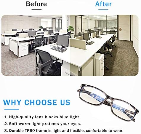 RUFFWELL Blue Light Блокер Очила за Мъже и Жени, Квадратни Компютърни Игри Очила за четене TR90