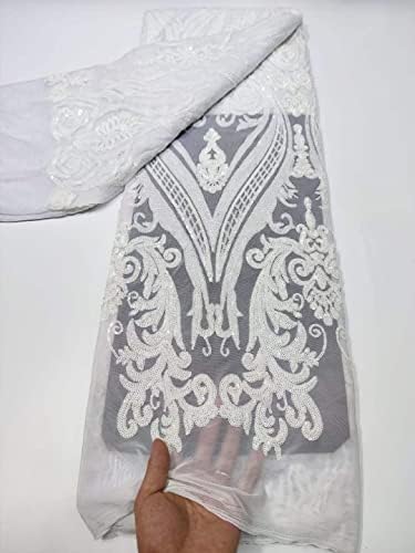Махкрафт Синьо-Бяла Мека Африканска Лейси Кърпа 5 Ярда Френски Тюл Бродерия с Пайети Нигерийски Сватбена Рокля Материал