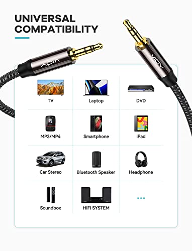 Кабел VIOY Aux (6 фута), [Меден корпус, Hi-Fi звук] Помощен кабел в оплетке 3,5 мм мъж към мъж, който е съвместим със слушалки, смартфон, домашна