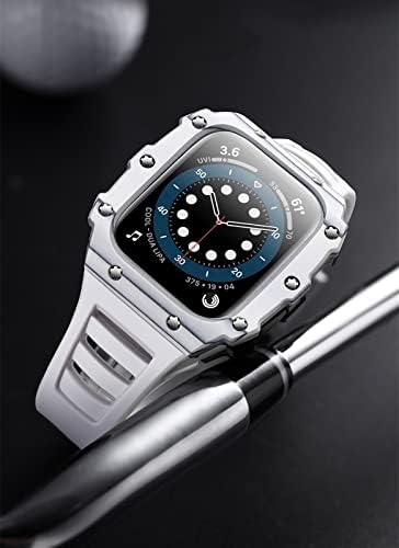 CNHKAU Калъф, изработени от въглеродни влакна за Apple Watch Модификация каишка 7 45 мм 44 мм 41 мм Керамичен Bezel Каишка от Каучук Комплект
