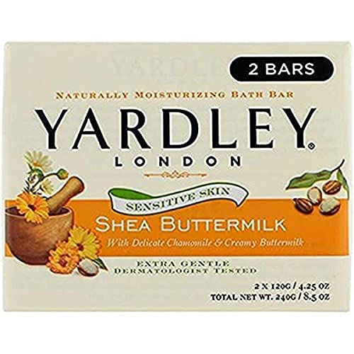 Шоколад за баня Yardley London Shea Buttermilk Sensitive Skin Естествено Moisturizing Bath Bar, 4,25 грама, 2 порции