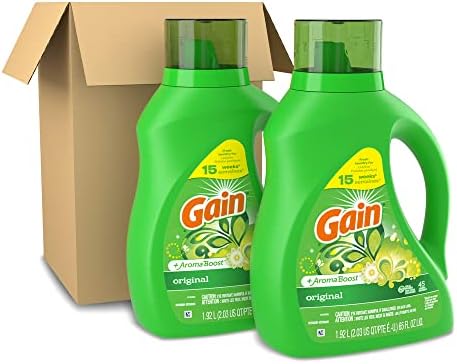 Течен сапун за пране Gain с добавянето на един ароматизиране, Оригинален аромат, Съвместим с He, общо 90 порции, 65 течни унции (опаковка