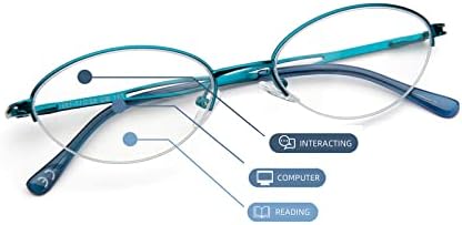 LianSan Овални Прогресивно Многофокусные Очила за четене за Жени в Метална Рамка, Ретро Син Цвят, Блокер Светлина, Ридеры