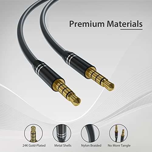 Аудио кабел Jeselry 3,5 мм мъж към мъж (6 фута / 1,8 м), 4-щифта кабел Hi-Fi Stereo AUX, Удължител помощен кабел Аудиоразъема за
