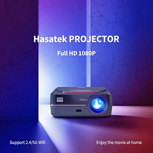 Проектор Hasatek с Wi-Fi и Bluetooth, Проектор на 400 ANSI Лумена 4k 1080p HD Проектор, Преносим Проектор за улицата, Проектор за домашно кино, Съвместим с iOS, Android, PC, Xbox, TV Stick, HDMI, USB