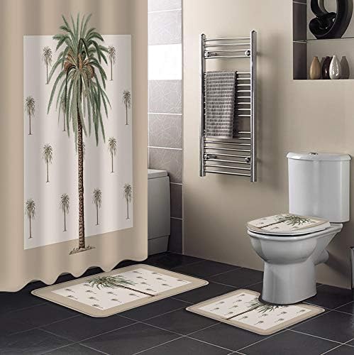 Комплект Завеси за душ Singingin с подови изтривалки на разположение и листове за баня, Комплект Постелки за баня от Тропически Палми,