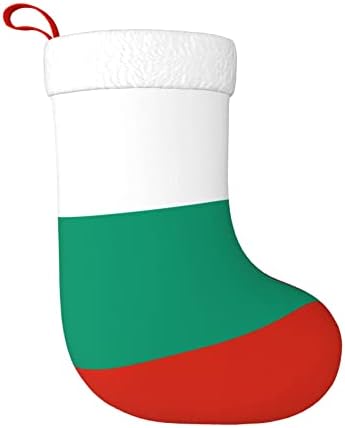 QG ZZX Коледни Чорапи с Бяла Супер Меки Плюшени Белезници, Коледни Чорапи с Българския Флаг, Коледна Украса, на Отглеждане