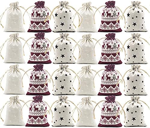 Weimay 24 Дни Окачени Адвент Календари от Зебло, Подаръчни Опаковки за шоколадови Бонбони, Направи си сам Коледна Обратното Броене