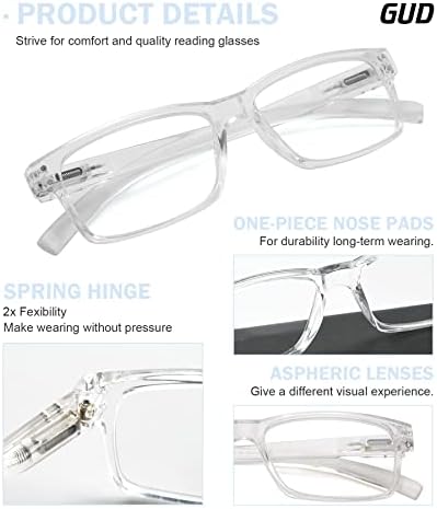 Очила за четене GUD 8 Двойки Леки Класически Правоъгълни Ридеров за Мъже и Жени +1.25