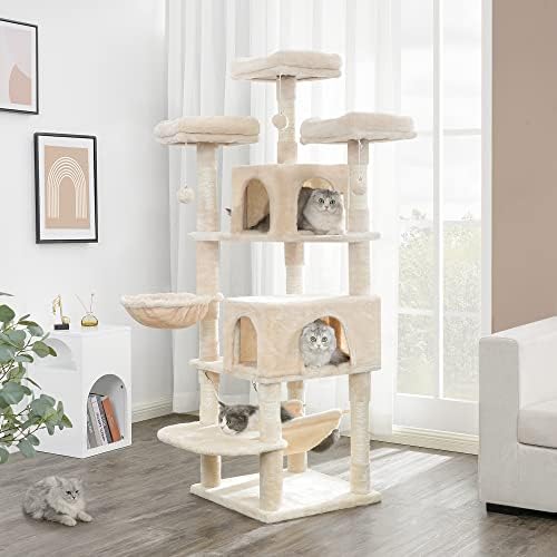 BEWISHOME Cat Tree 66,3-Инчов Мулти-Голяма Котешка Кула с Плюшени Върховете, Когтеточкой от Сизал, Игралната Къщичка за Котки,