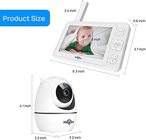 Следи бебето Hiseeu с дистанционно камера с превръщането увеличение, 5 LCD екран с камера 1080P, двупосочен разговор, откриване на звука и звукова аларма, нощно виждане, ре?