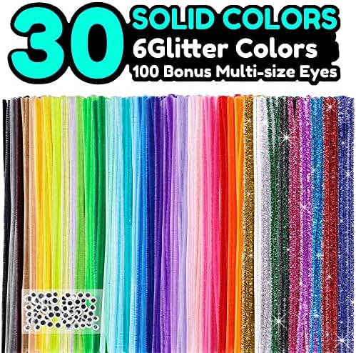 Pllieay 1050 броя почистващи средства за тръби с 100 клеевыми очи, 30 Цветни стъбла от шенилна на Едро за детски художествени