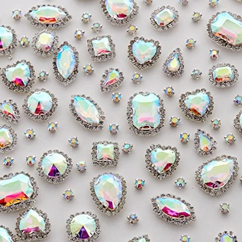 TANOSII Sew Кристали 100 БР Смесени форми на Стъклени Кристали Sew-Кристални Камъни Ментална Плосък Покритие от Сребро Нокът за Бижута и Занаяти