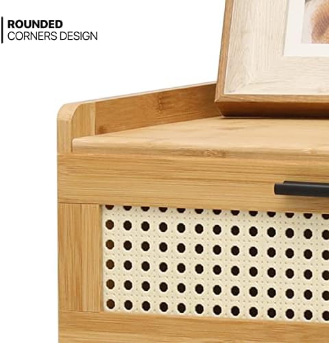 Нощно шкафче MoNiBloom в стил Бохо с 3 Чекмеджета, Модерен малка странична масичка модел от ратан, малка странична маса от бамбук, 20 инча,