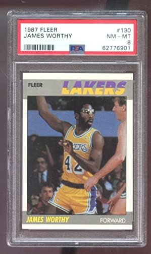1987-88 Fleur №130 Джеймс Уорти Баскетболно карта PSA 8 категория NBA 87-88 1987-1988 - Баскетболни карта, без подпис