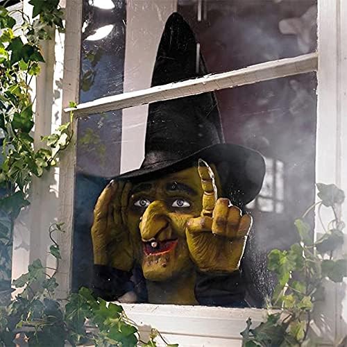 KASIQI Украса за Хелоуин Страшно Подглядывающее Прозорец Вещица Хелоуин Паника Постукивающая Вещица Хелоуин Подглядывающая Вещица Ужас Забавен