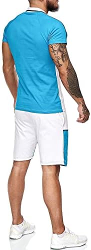 Мъжки Комплект Летни Шорти Hansber от 2 теми, Тениска в цвят Блок с Къс ръкав и Спортни Шорти, Спортни дрехи