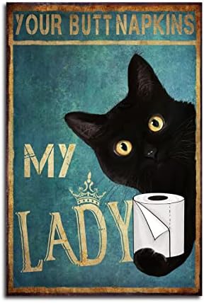 Декор на стените баня с черна котка - Принт на платно с участието на сладък Животни за декоративни знаци тоалетна в банята (8x12 см, Черна