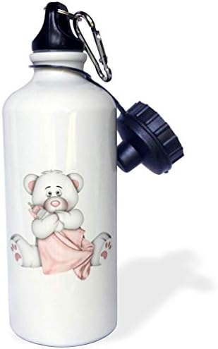 3dRose Ан Мари Baugh - Прекрасни илюстрации - Сладко бяло-розово плюшено мече с едно одеяло и бутилка в ръце - Обърнати слама бутилка за вода на 21 унция (wb_324561_2)