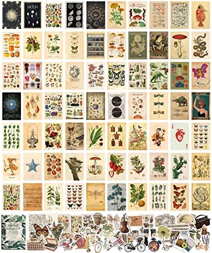 ASMANNA 120 БР. Ретро Комплект за Стенен Колаж, Естетични Снимки, Плакати, за стая, Естетически Винтажное Ботаническото Стенно Изкуство,