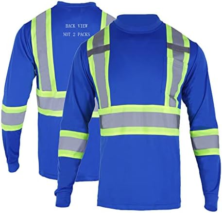 Защитна Тениска FONIRRA с дълъг ръкав, Светоотражающая Риза за строителни работи Висока Видимост ANSI Class 2 за Мъже (Син, XL)