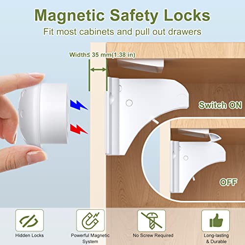 Магнитни Брави за шкафове, 20 X + 4 ключ, СПЕЦИАЛЕН Заключване на кутията за защита от деца, Предпазни Ключалки за деца за кухня с лепило