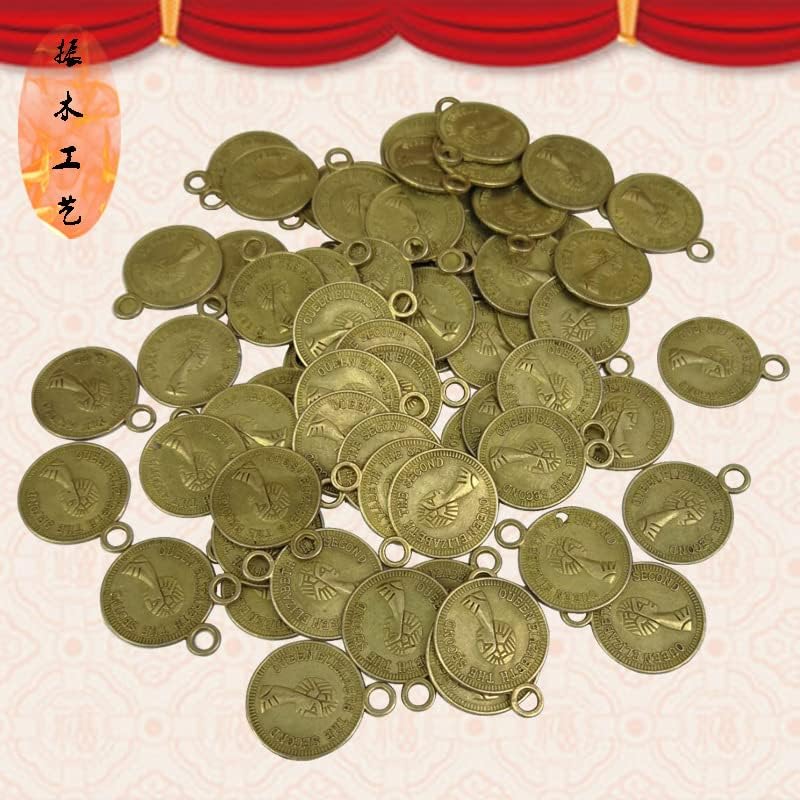 QianKao 金属工艺品DIY饰品吊坠 1.5 CM美人头铜钱风水钱币 带钩铜钱(青铜色直径2.0cm 200个每包)