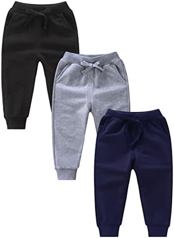 Спортни Панталони T. H. L. S за Малки Момчета и момичета, Памучни Панталони за активно бягане с джобове от 1 до 7 години, 3 опаковки