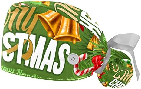 2 броя В комплект, Шапчица-Пилинг със Зелен Фон, весела Коледа и честита Нова Година, с Бутоните и лентови вериги Вратовръзка за Жени