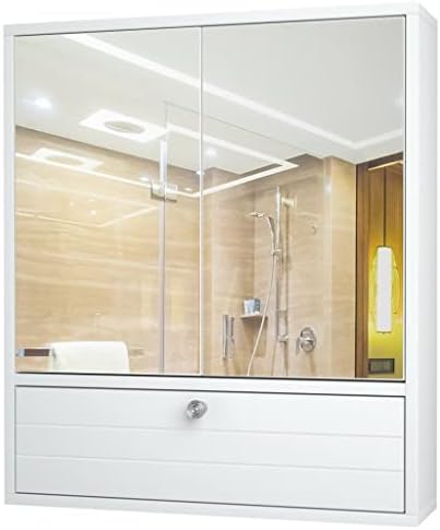 Шкаф за баня SDGH с Двойни Врати, Стенни Дървени Рафтове За Съхранение, Бели Мебели За Баня