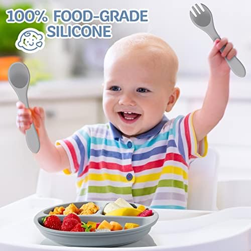 Potchen 6 Опаковки Детска Нещастници с Лъжица-Вилица за Самостоятелно Хранене, Разделени Чинии и Прибори за хранене за Момчета и