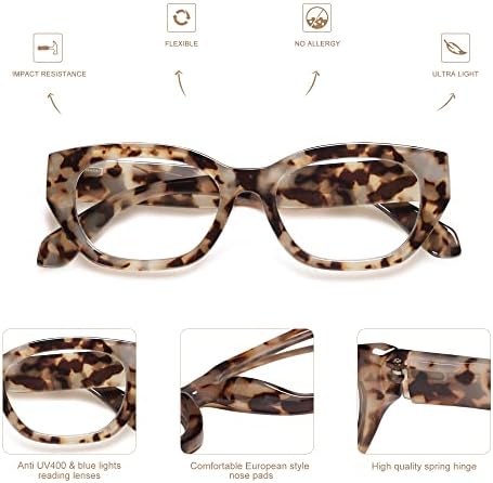 3 Опаковки Ретро Квадратни Очила за четене за жени, Красиви, Стилни Очила Котешко око, Блокер Синя Светлина, AM6080