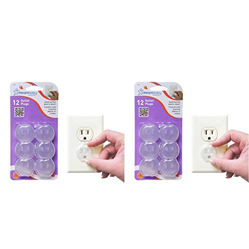 Капачки за контакти Dreambaby за електрически контакти - Защитни капачки за домове за деца - 12 броя - Бял Модел L1021 (опаковка от 2 броя)