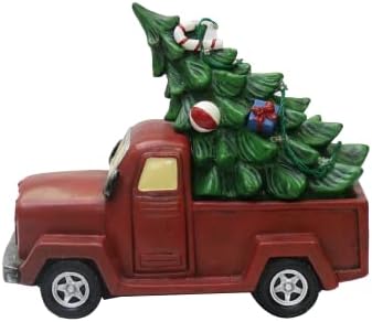 Коледен декор Ретро Червен Камион с Коледна елха, Коледен Тенис на Декор с led подсветка - Работи на батерии (в комплекта не са включени)