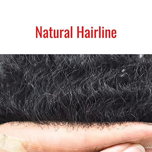 Афро Перука, за черни мъже Системата на косата са Истински човешки коси Мъжки плетени къдрава коса афро перука, За черни мъже 8x10 Инча