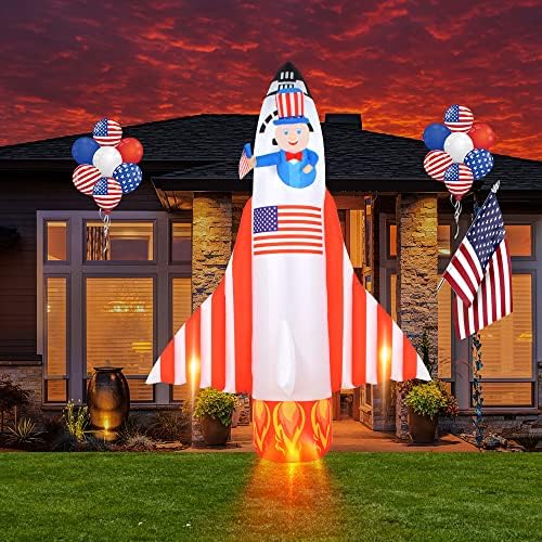 8-подножието Надуваема Ракета на Деня на Независимостта с Декорации Чичо Сам, Надуваем Космически кораб с led Подсветка, Патриотичен Ден