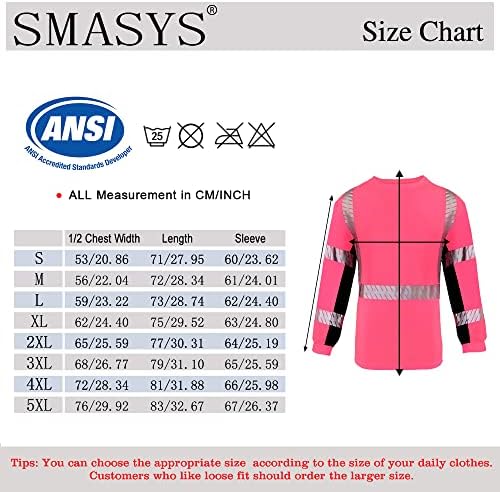 Тениски SMASYS за безопасност на труда, Отразяваща Дълъг Ръкав клас 2 с висока Видимост, Строителна работно облекло за мъже