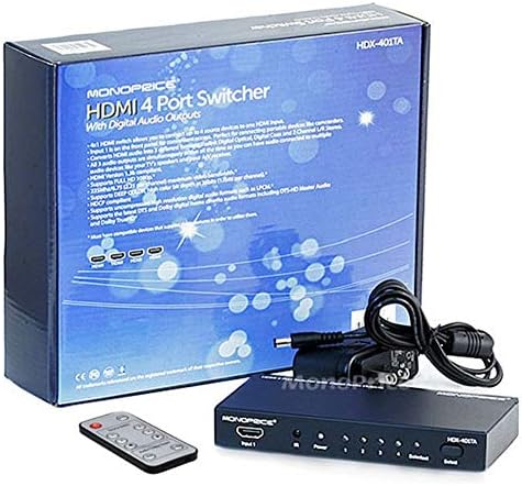 Комутатор Monoprice Blackbird 4x1 HDMI 1.4 - HDCP 1.4, с Toslink, цифрово коаксиальным и аналогов аудиовыделением, 1080p 60 Hz, КПР