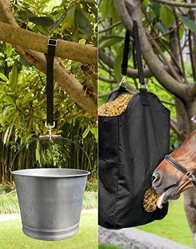 Каишка за кофи QWORK Horse, Найлон, 3 опаковки, Регулируема дължина от 21 до 32, за Мрежи за сено, Кофа за вода, Външни хранилки за птици,